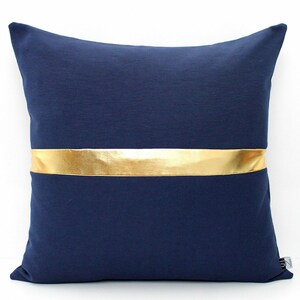 Marineblauwe en gouden kussensloop met colorblock, elke maat, woonkamer, glamourkussen slaapkamer