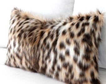 Faux Fur Leopard Pillow Cover, Custom Color Back, Shaggy Cheetah Cushion, Personalized Luxe Home Decor Gift