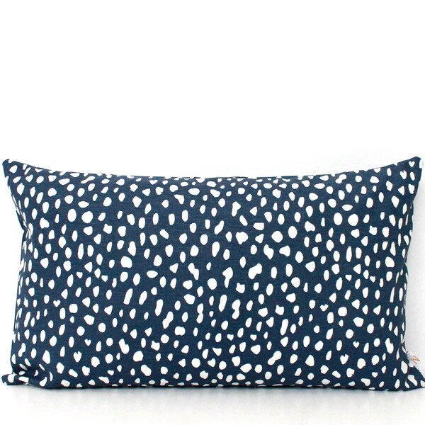 Navy Blue and white Pillow Cover, 12x16 inches Dots Pillow, Blue and White Cushion, Polka Dot Throw Pillow, Home gifts for you