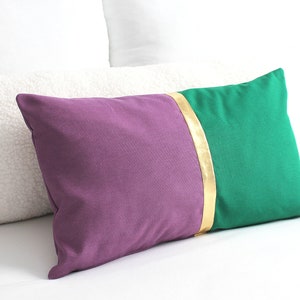 Mardi Gras Lumbar Pillow Cover: Purple, Gold, and Green Metallic Color Block
