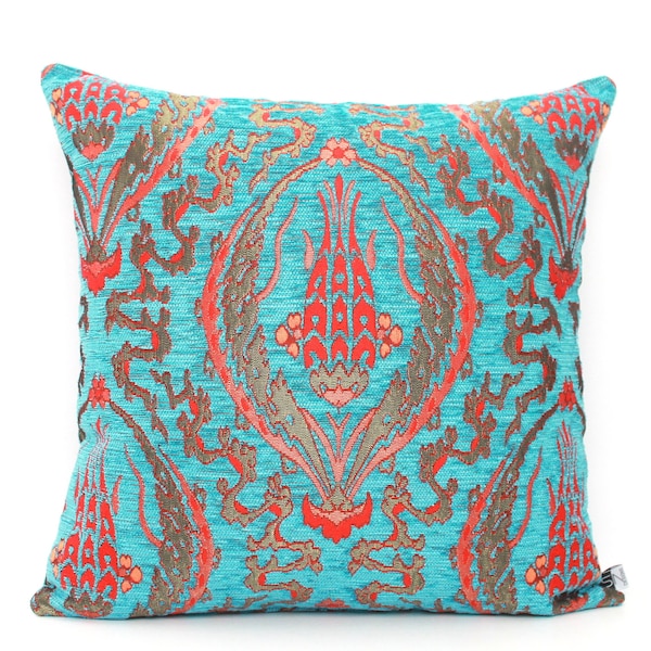 Turquoise Ottoman Turkish Pillow Cover - All Sizes, Boho Throw , Home gifts for you