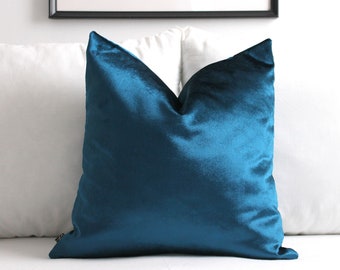 Peacock Blue Velvet Pillow Cover, Headboard Cushion, All Sizes, 26 Colors, Luxury Jewel Tone Throw Pillow, Decor Decorative Home