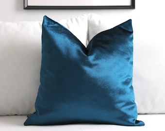 Peacock Blue Velvet Pillow Cover, Headboard Cushion, All Sizes, 26 Colors, Luxury Jewel Tone Throw Pillow, Decor Decorative Home