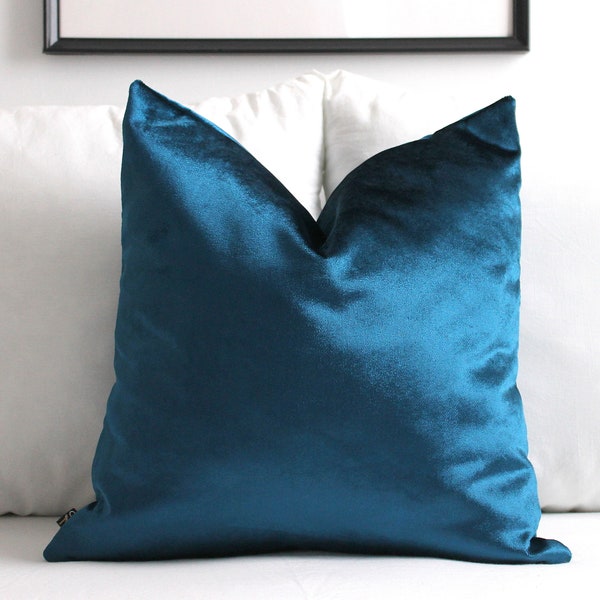 Peacock Blue Velvet Pillow Cover, Headboard Cushion, All Sizes, 26 Colors, Luxury Jewel Tone Throw Pillow, Decor Decorative Home