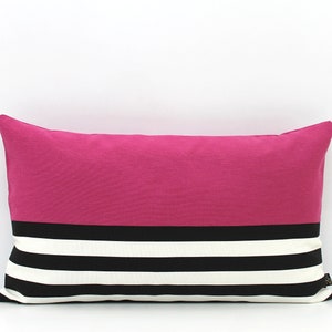 Fuchsia / Magenta Pink, Black and White Colorblock Pillow Cover, ALL SIZES - Modern Pillow, Home gifts for you