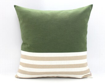 Olive Green and Beige Colorblock Pillow Cover, Home gifts for you