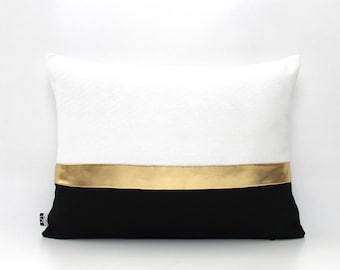 Gold Pillow Cover, Black and White Throw Cushion - All Sizes - Modern Pillow, Home gifts for you