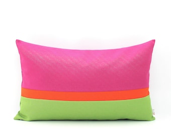 Hot Pink, Orange and Bright Green Color Block Lumbar Pillow Cover - All Sizes - Modern Pillow, Home gifts for you