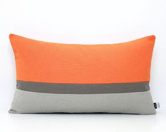 Tangerine Orange and Grey Colorblock Pillow Cover - All Sizes, Home gifts for you