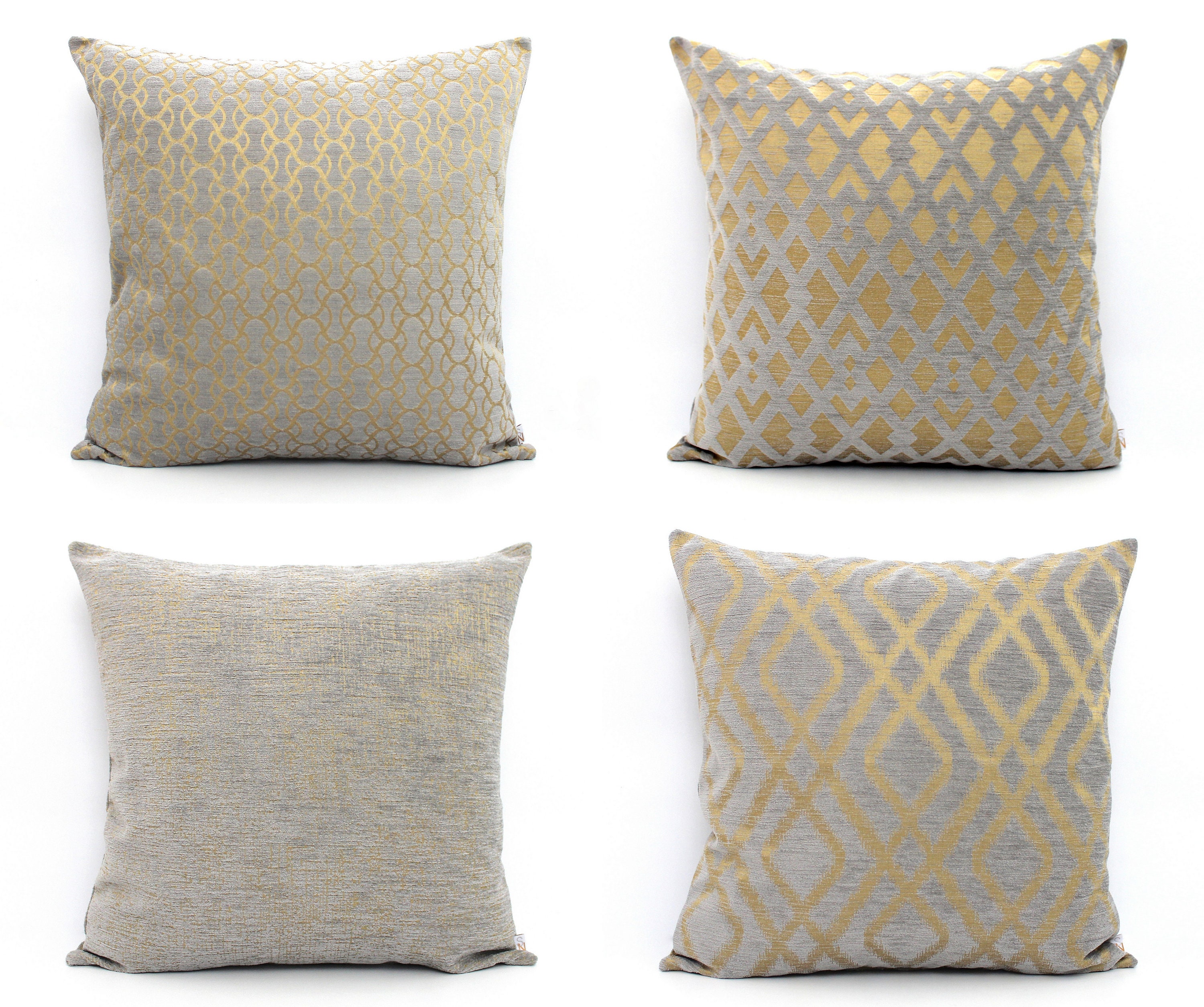 Grey and Gold Throw Pillow Cover Woven High End Metallic Etsy