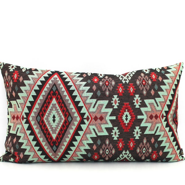 Turkish Kilim Lumbar Pillow, Traditional Kilim Pillow Cover, Red Boho Throw All Sizes, Home gifts for you