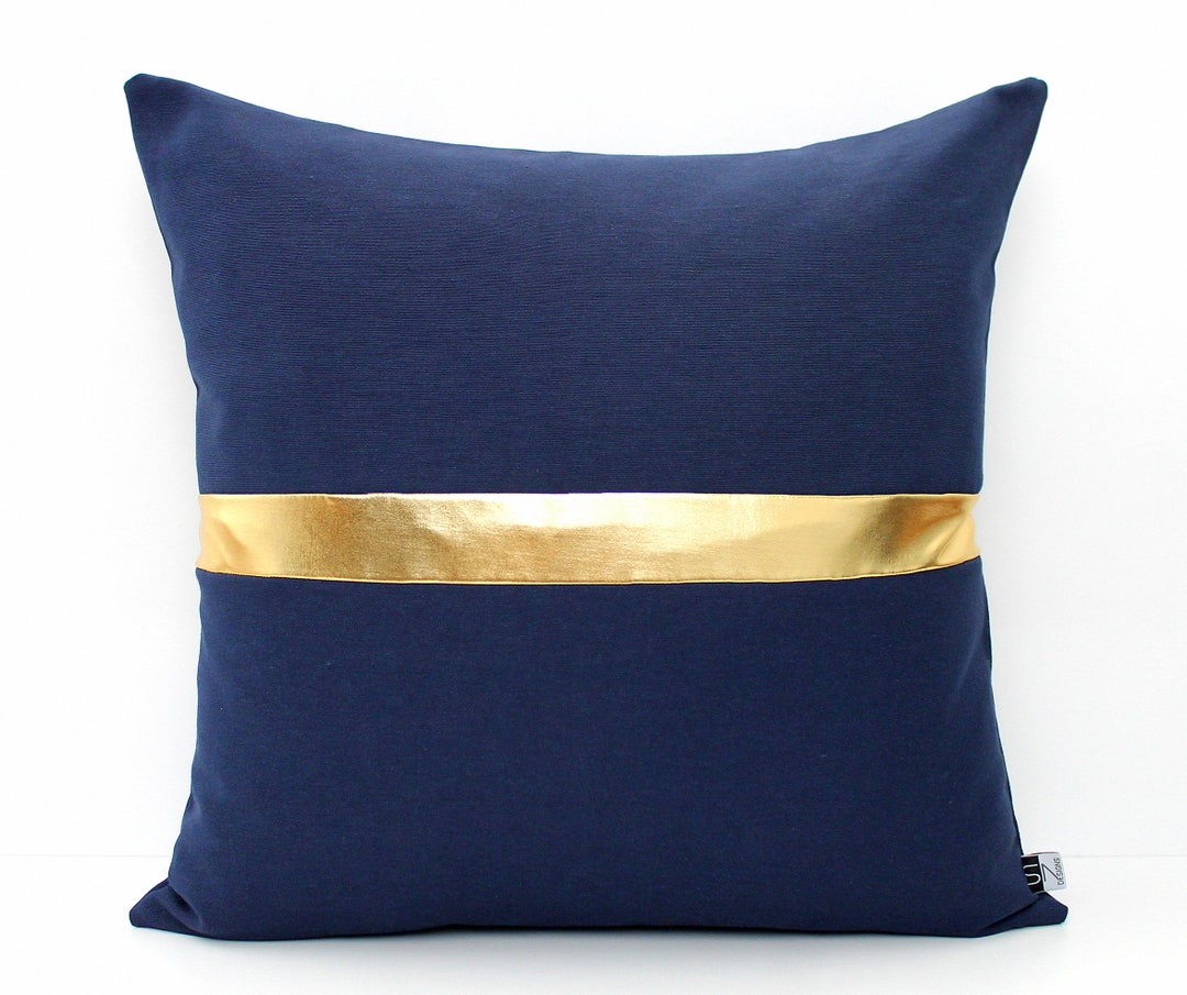 Navy Blue and Gold Colorblock Pillow Cover, Every Size, Living Room