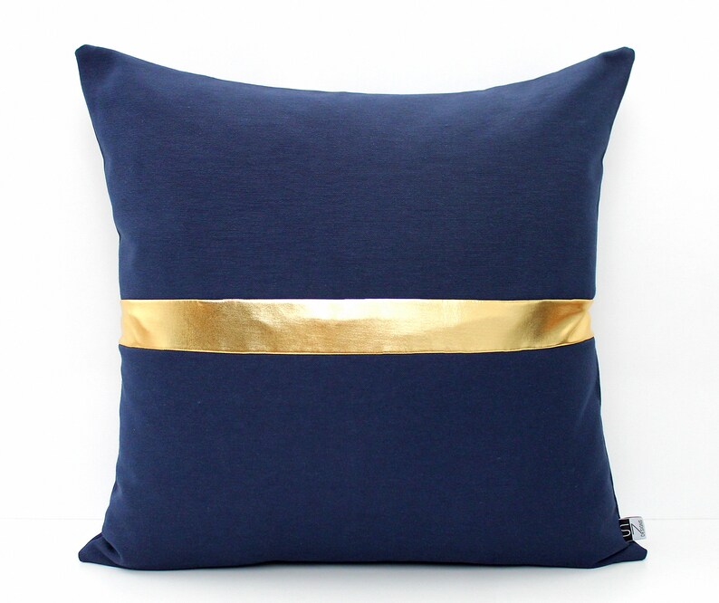 Navy Blue and Gold Colorblock Pillow Cover All Sizes Home Etsy
