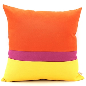 Orange, Hot Pink and Yellow Color Block Pillow Cover - All Sizes - Modern Pillow, Bright Home Decor gifts for you