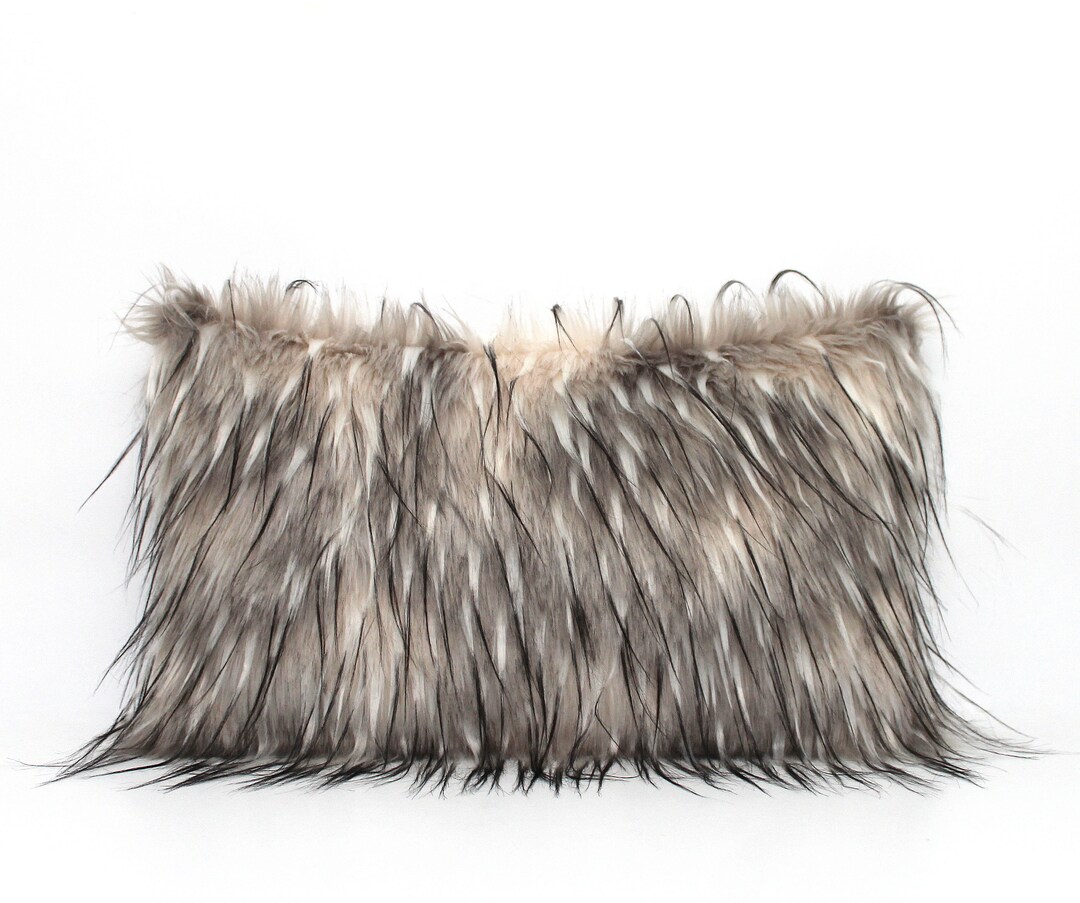 Wolf Faux Fur Lumbar Pillow Cover Custom Backing Color Etsy