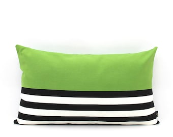 Bright Green, Black and White Colorblock Pillow Cover, ALL SIZES - Modern Pillow, Home gifts for you