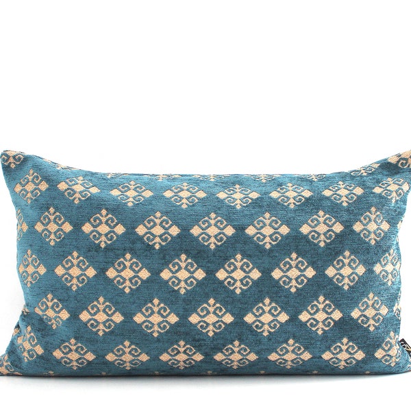 Dark Teal / Petrol Blue High End Turkish Kilim Ottoman Lumbar Pillow Cover - Luxurious Boho Throw All Sizes, Home gifts for you