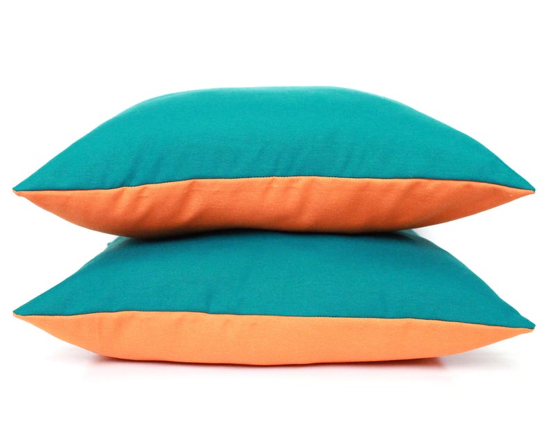 Two Tone Solid Teal Cushion Cover Teal Pillow Orange Pillow Orange Scatter Cushion Solid Teal Pillow Case 16x16 17x17 18x18 20x20 image 1