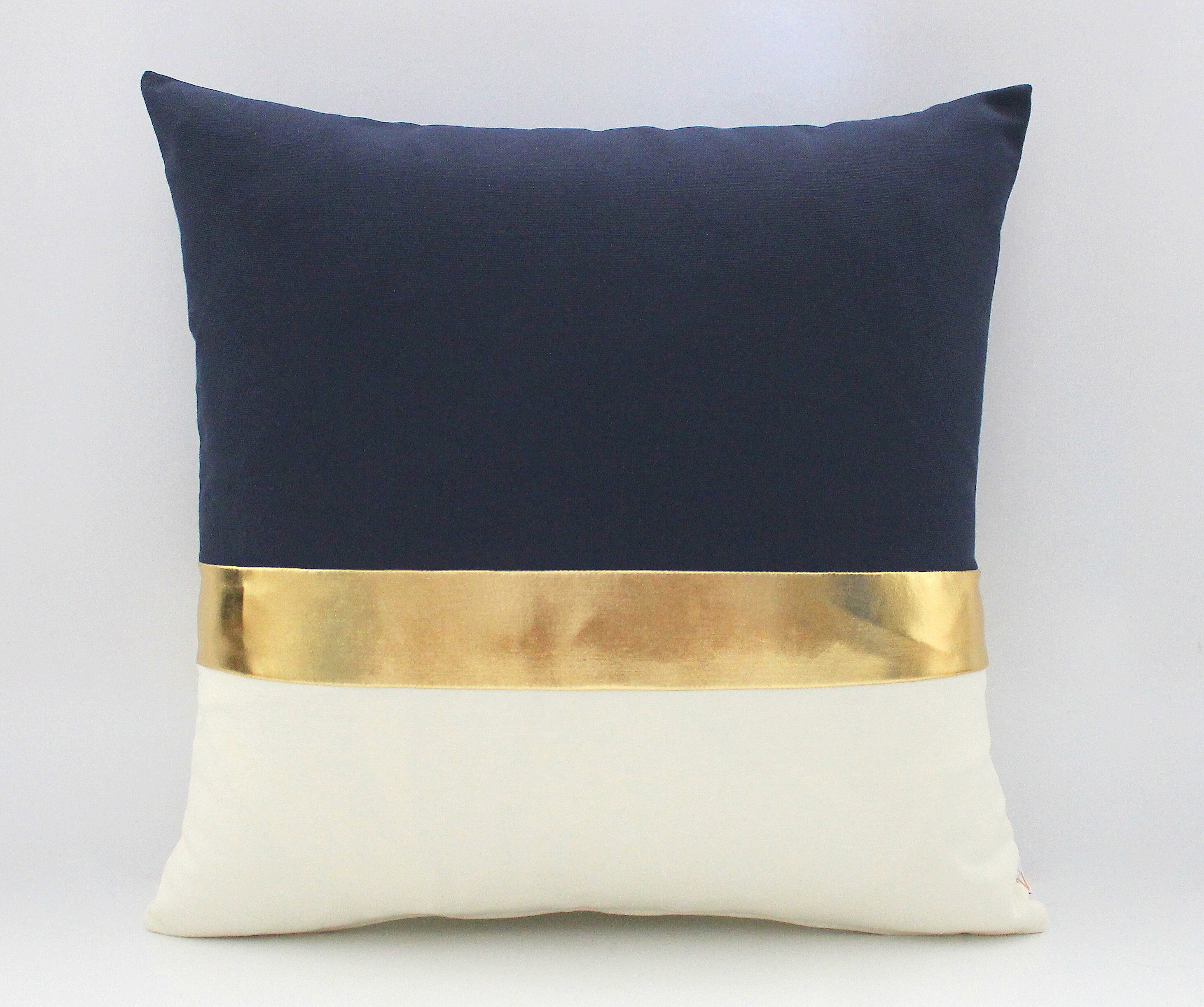 Navy Blue, Cream and Metallic Gold Colorblock Pillow Cover - All Sizes - Modern Pillow, Home gifts for you