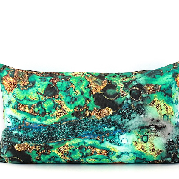 Green and Gold Malachite Lumbar Pillow Cover - Print Throw Pillow, Home gifts for you