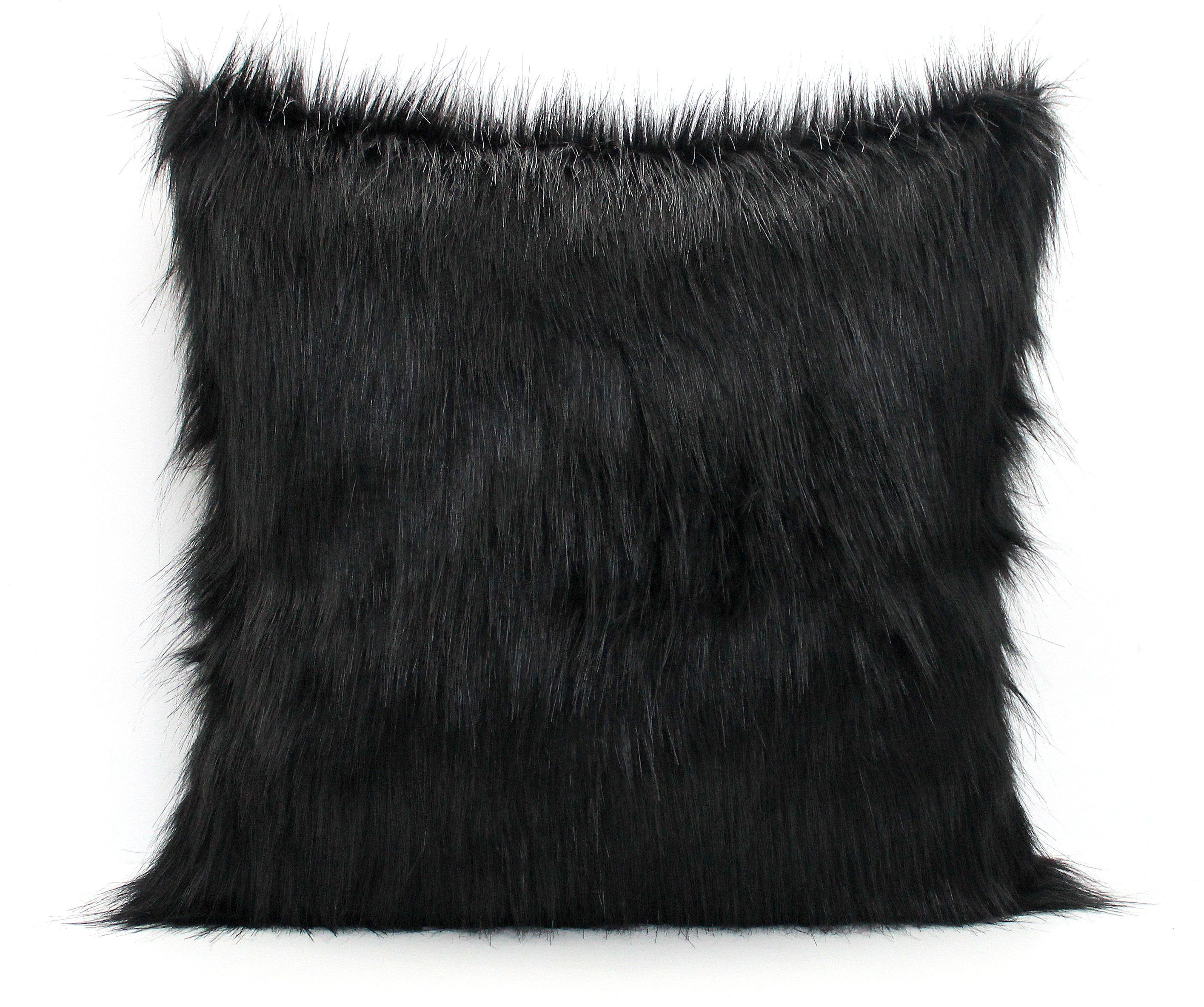Black Faux Fur Pillow Cover - Custom Backing Color, Luxury Silky