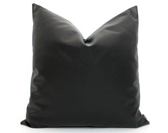 Black Faux Leather Pillow Cover, Vegan Leather Cushion Cover, Modern Throw Pillow, Leather Look Accent Pillow