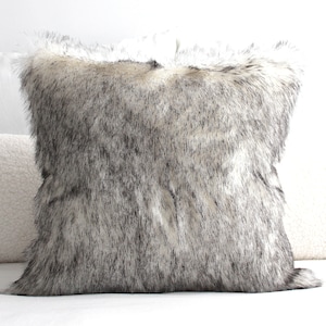 Siberian Wolf Faux Fur Pillow Cover - Custom Backing Color, Home Decor Oversized Headboard Throw Cushion