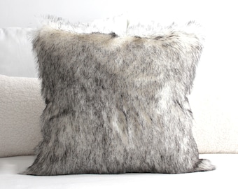 Siberian Wolf Faux Fur Pillow Cover - Custom Backing Color, Home Decor Oversized Headboard Throw Cushion