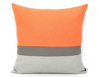 Tangerine Orange and Grey Colorblock Pillow Cover - All Sizes, Home gifts for you