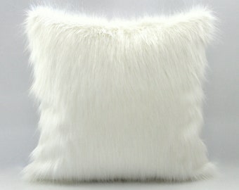 Cream Faux Fur Pillow Cover - Custom Backing Color, Luxury Silky Home Decor Long Body Throw Cushion, Imitation Furry Fluffy