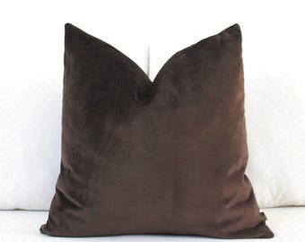Funda de almohada de terciopelo marrón café oscuro / Cojín decorativo de lujo color chocolate / Disponible en todos los tamaños lumbares y cuadrados.