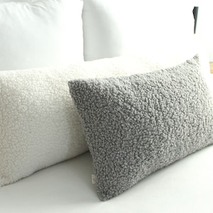 Boucle Sherpa Long Pillow Cover, 11 Colors (Double or Single Sided) - Cozy Grey Teddy Fluffy Lumbar, Extra Long Headboard Cushion