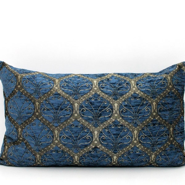 Petrol Blue Ottoman Turkish Lumbar Pillow Cover - Luxury Boho Chenille throw pillow - All Sizes, Home gifts for you