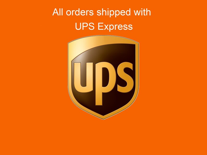 Puede incluir: Un logotipo de UPS marr&oacute;n con el texto "UPS" en letras doradas sobre una forma de escudo. El texto "All orders shipped with UPS Express" est&aacute; por encima del logotipo.