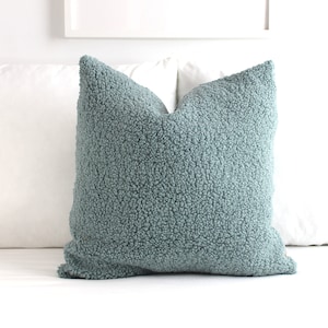 Cozy Teddy Boucle Throw Pillow Cover, 10 Colors Fluffy Lumbar Accent,  (SINGLE SIDED) Extra Long Blue Grey Headboard Body Cushion