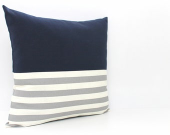 Navy Blue and Grey Colorblock Pillow Covers ALL SIZES, Home gifts for you