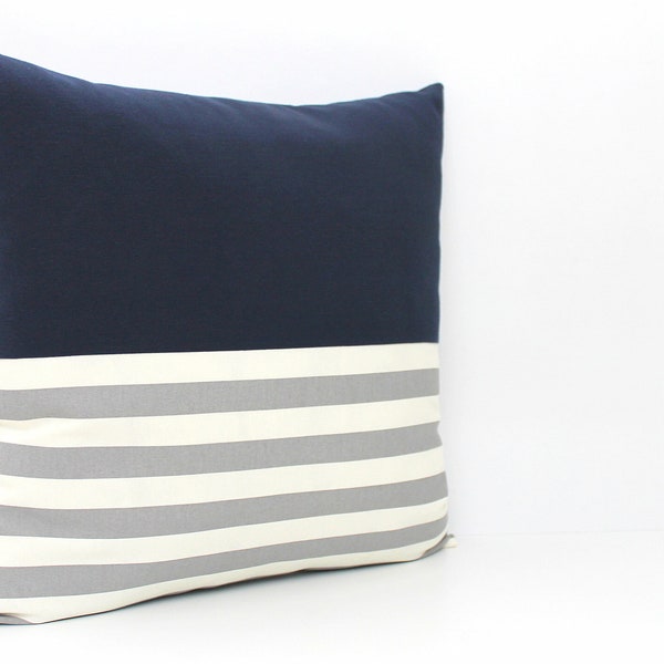 Navy Blue and Grey Colorblock Pillow Covers ALL SIZES, Home gifts for you