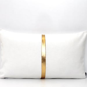White and Metallic Gold Colorblock Pillow Cover, Custom stripe color - All Sizes, Home gifts for you