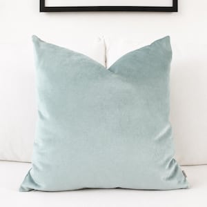 Aqua Glass Velvet Pillow Cover – Soft Blue Cushion – Coastal Decor – Sea Glass Accent – Square & Lumbar