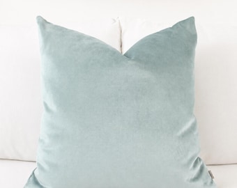 Aqua Glass Velvet Pillow Cover – Soft Blue Cushion – Coastal Decor – Sea Glass Accent – Square & Lumbar