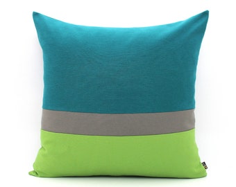 Dark Teal, Dark Grey and Bright Green Colorblock Lumbar Pillow Cover - All sizes available