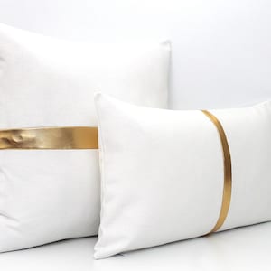 White and Gold Colorblock Pillow Cover - All Sizes - Custom Metallic Stripe Color, Home Decor Throw Cushion