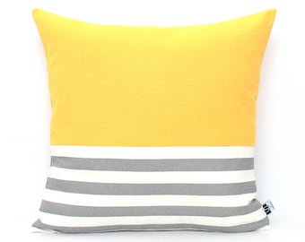 Lemon Yellow and Grey Colorblock Pillow Covers ALL SIZES, Home gifts for you