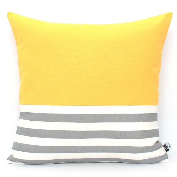 Lemon Yellow and Grey Colorblock Pillow Covers ALL SIZES, Home gifts for you