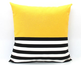 Yellow, Black and White Colorblock Pillow Cover, ALL SIZES - Modern Pillow, Home gifts for you