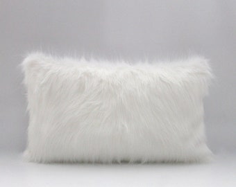 white faux fur lumbar pillow