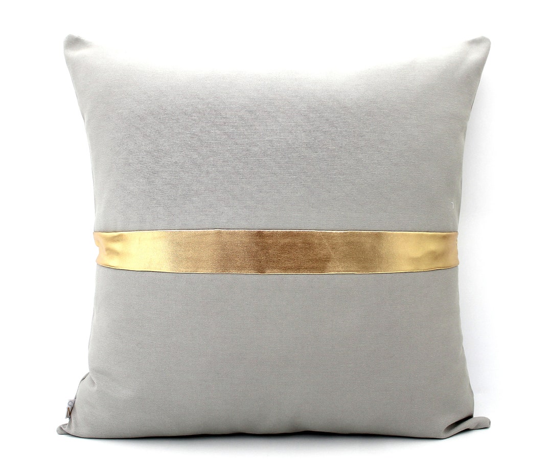 Light Grey and Gold Colorblock Pillow Cover All Sizes, Custom Metallic Stripe Color Modern