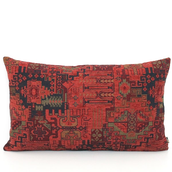 Rust Orange Turkish Kilim Lumbar Pillow Cover - Antique Looking - Luxurious Boho Throw  All Sizes, Home gifts for you