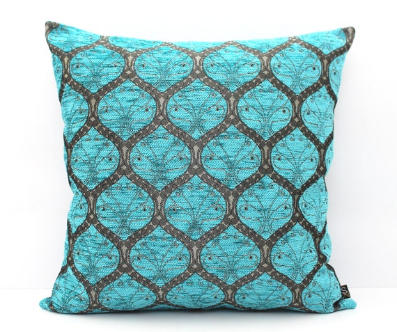 Turquoise Blue and Pewter Grey Ottoman Turkish Pillow Cover Luxury