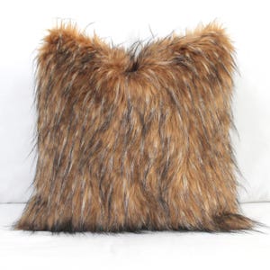 Luxury Coyote Faux Fur Pillow Cover - Custom Backing Color, Home Decor Throw Cushion, Imitation Minky